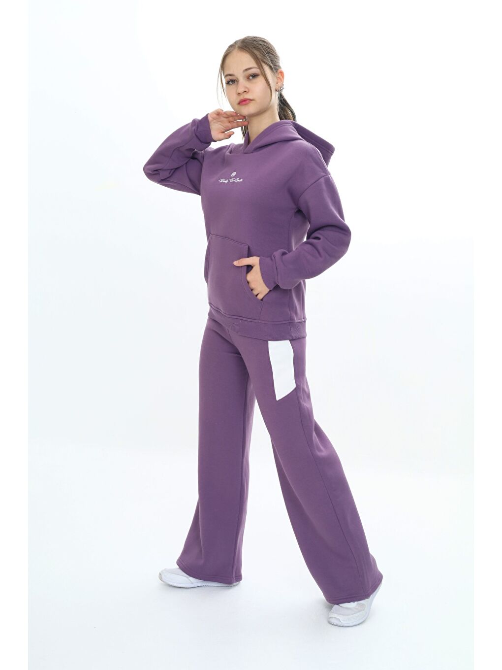 Mor Kız Çocuk Kapüşonlu Eşofman Takım-1