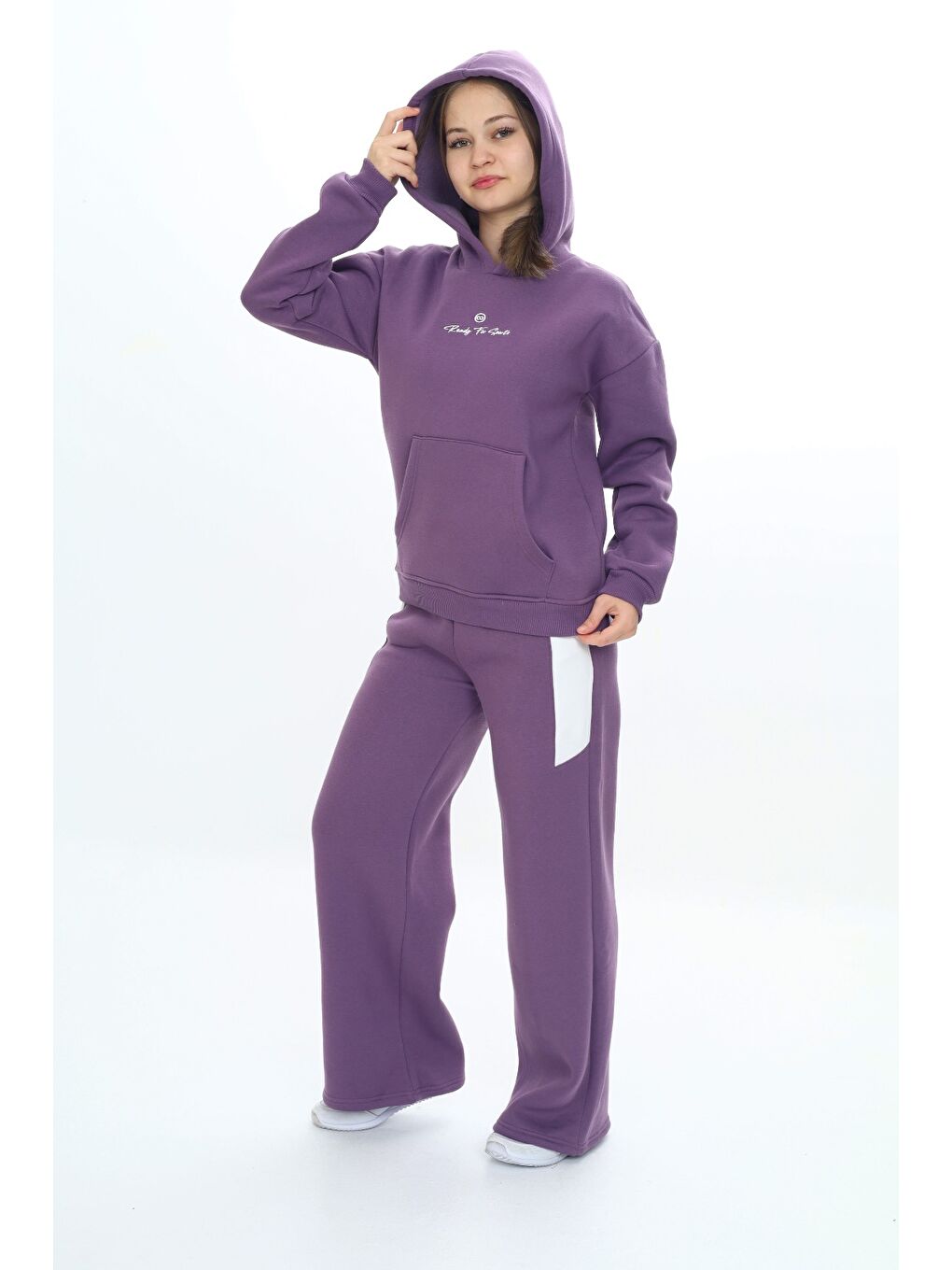 Mor Kız Çocuk Kapüşonlu Eşofman Takım-4