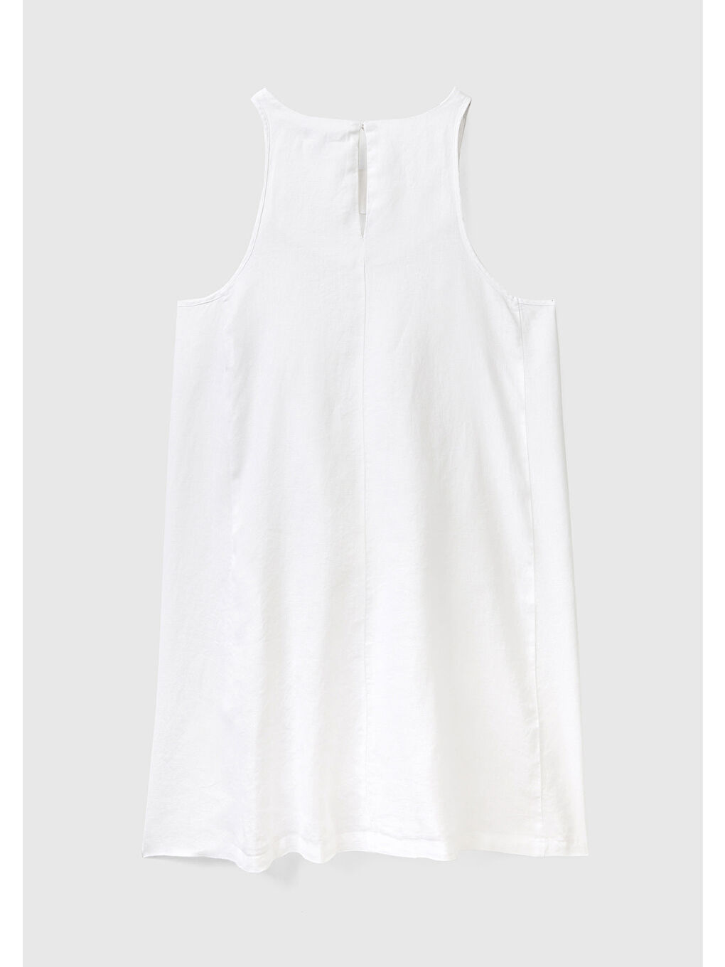 Kadın Beyaz %100 Keten Kolsuz Elbise-3