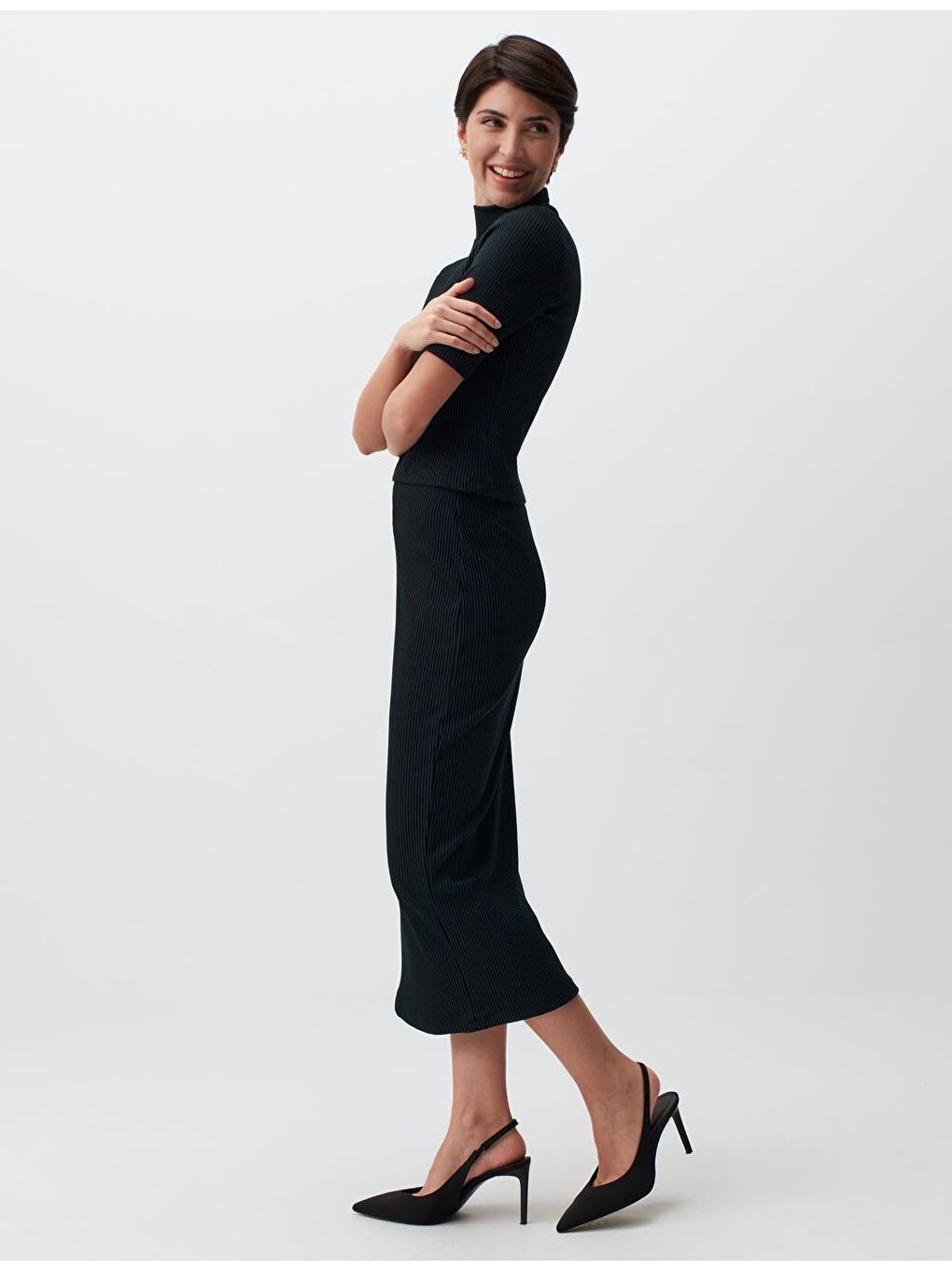 Koyu Yeşil Normal Bel Midi Etek-2