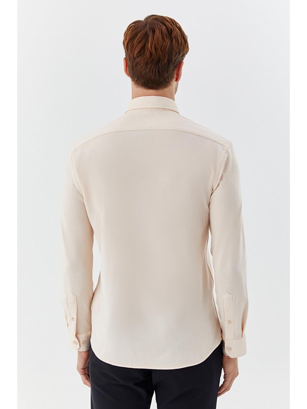 Ekru Erkek Krem Slim Fit Düğmeli Yaka Uzun Kollu Gömlek-4