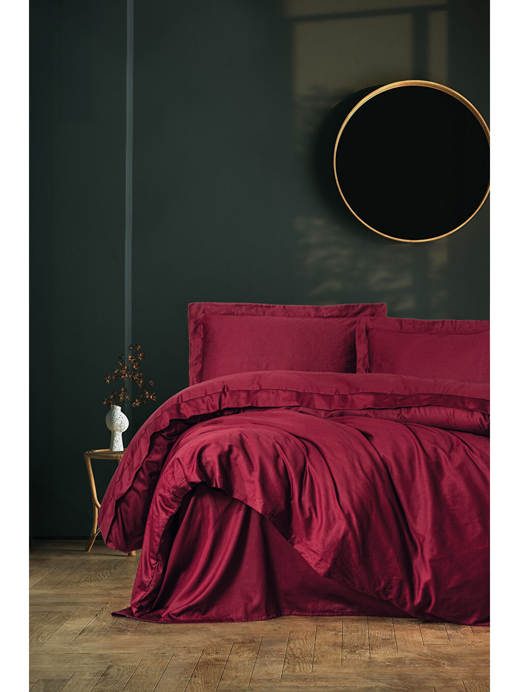 Karışık Pamuk Box Elegant Saten Çift Kişilik Nevresim Takımı Bordo