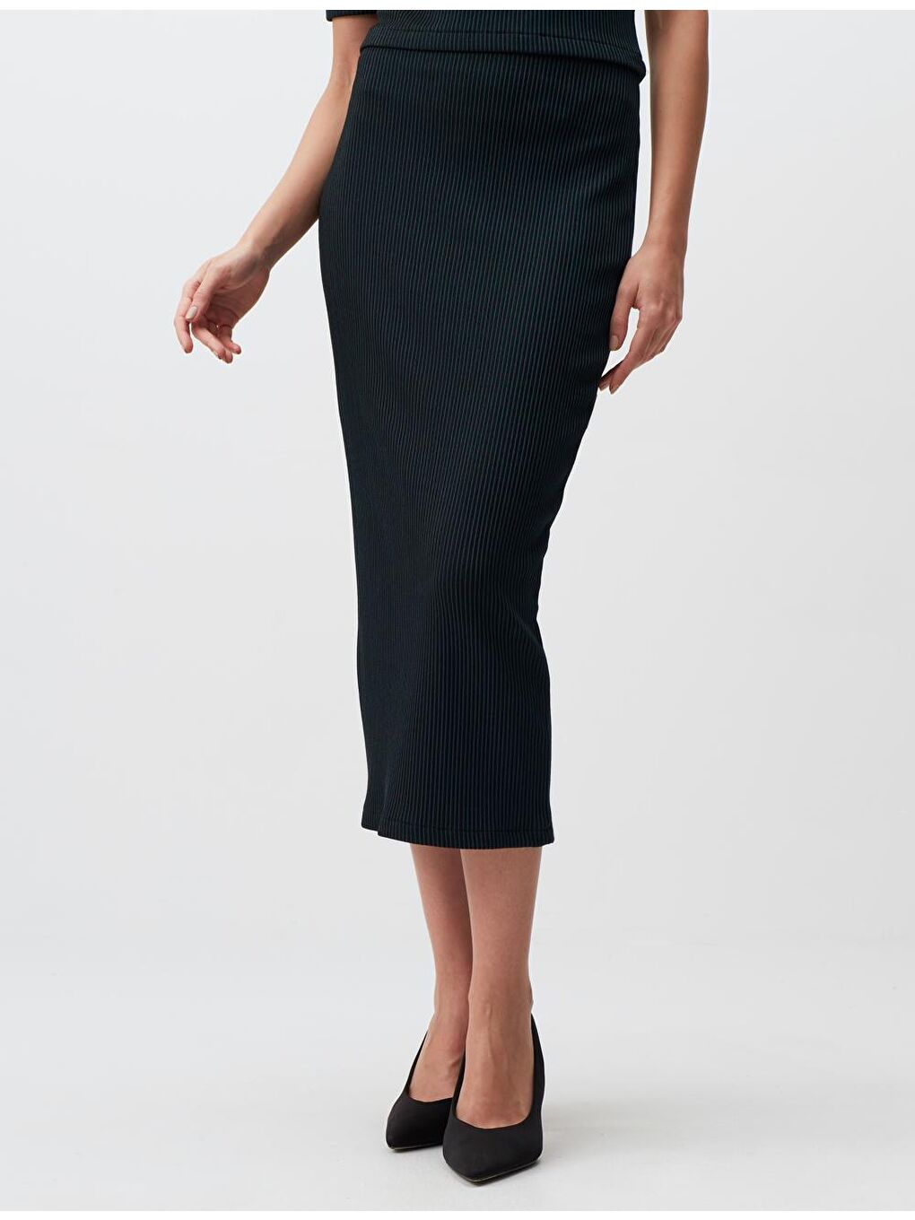 Koyu Yeşil Normal Bel Midi Etek-4