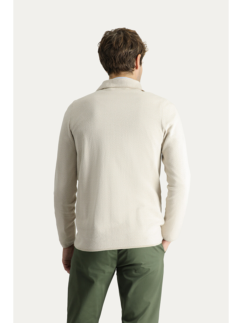 Bej Slim Fit Dar Kesim Desenli Pamuklu Triko Hırka-2