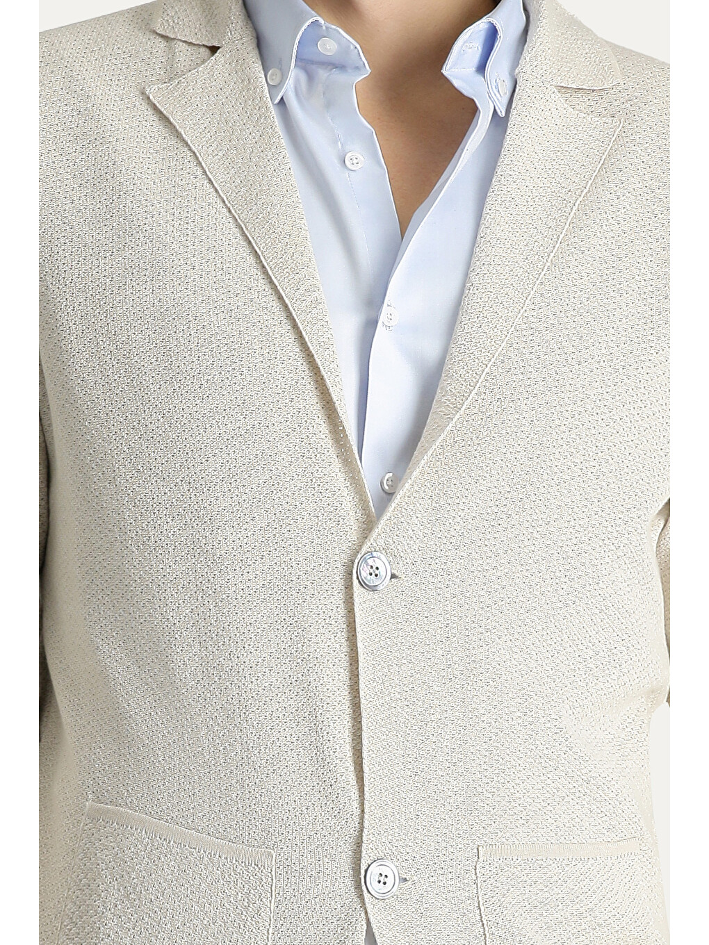Bej Slim Fit Dar Kesim Desenli Pamuklu Triko Hırka-3