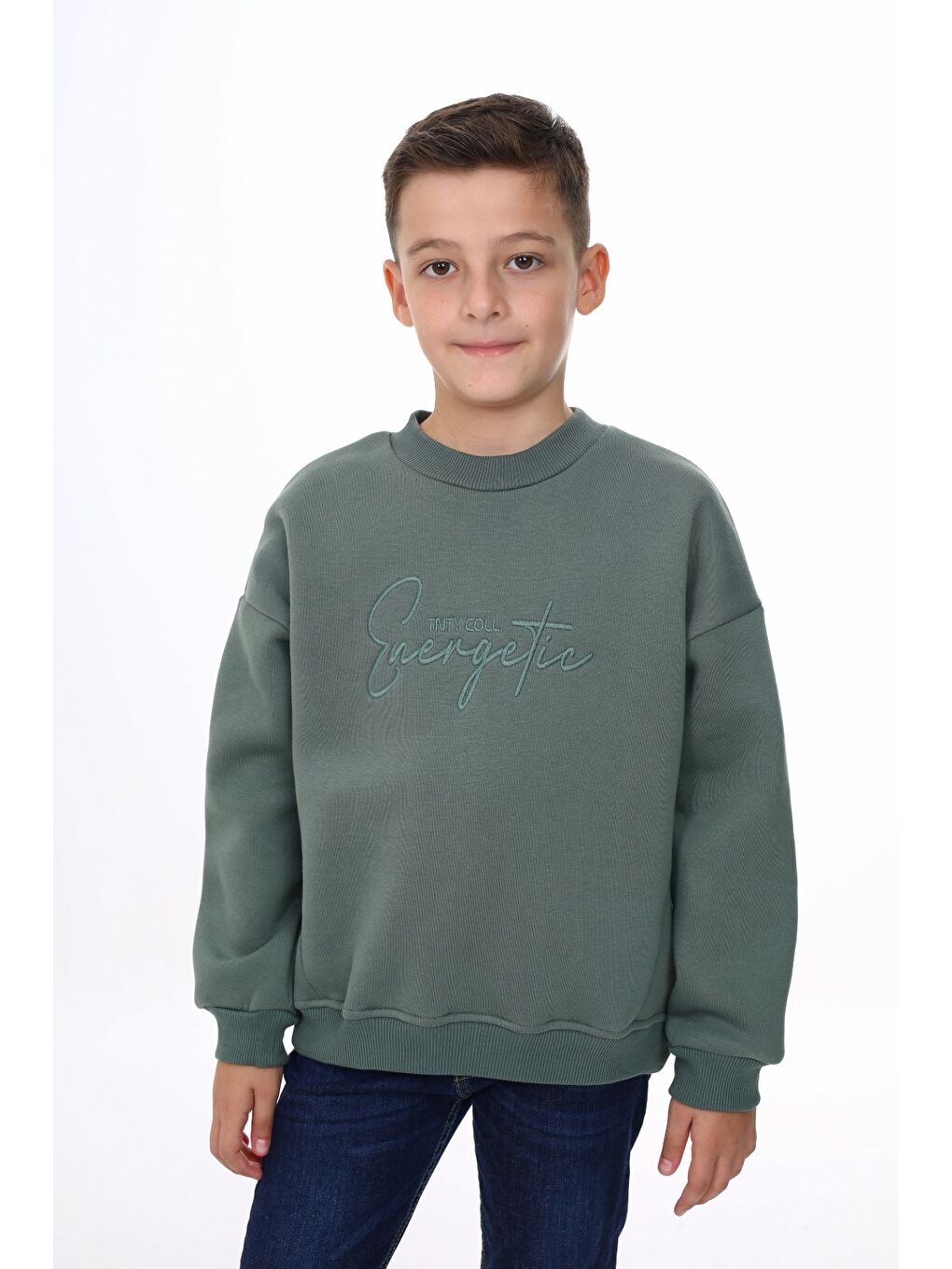 Yeşil Erkek Çocuk Nakışlı Sweatshirt