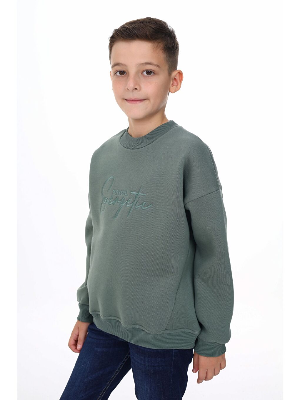 Yeşil Erkek Çocuk Nakışlı Sweatshirt-2
