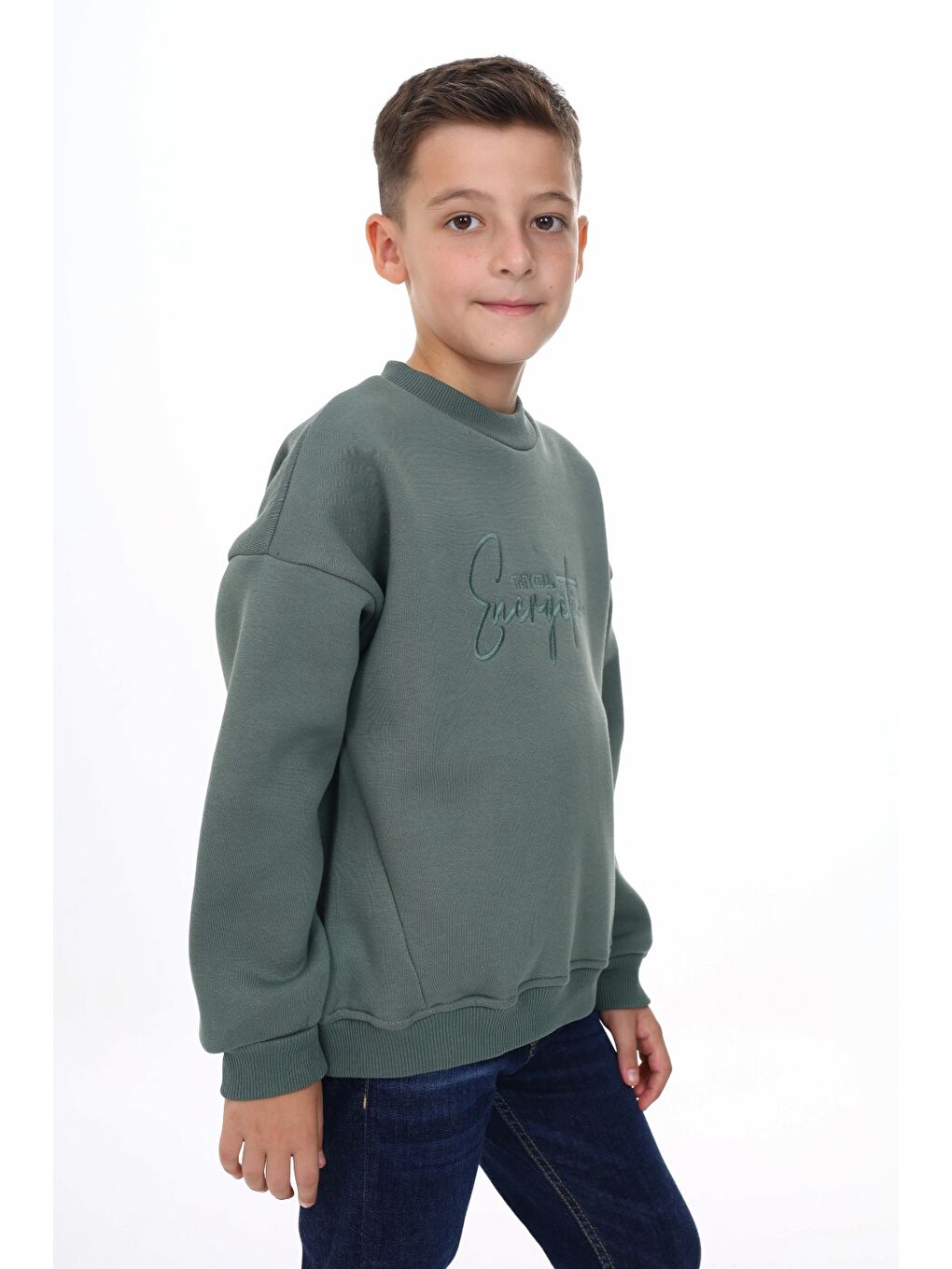Yeşil Erkek Çocuk Nakışlı Sweatshirt-3