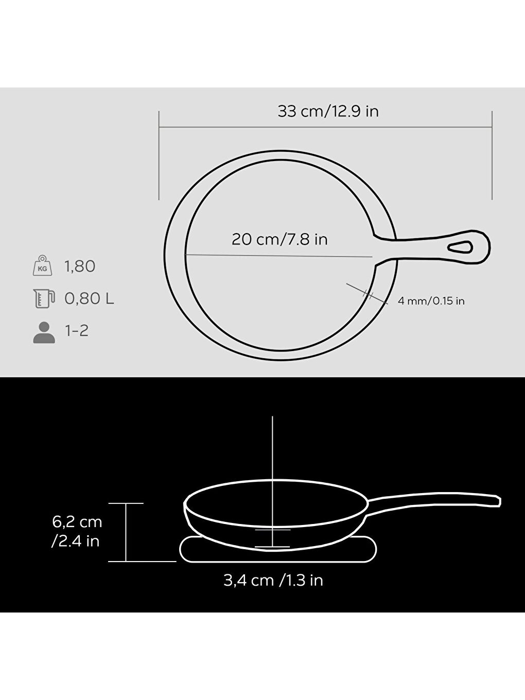 LAVA Siyah Yuvarlak Kızartma Tavası Yekpare Saplı Kayın Servis Ahşabı. Çap(Ø)20cm - 4