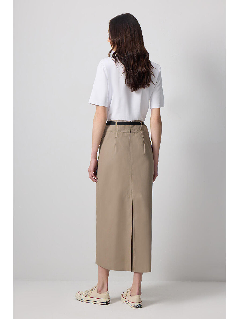 Bej Geniş Cepli Etek-3