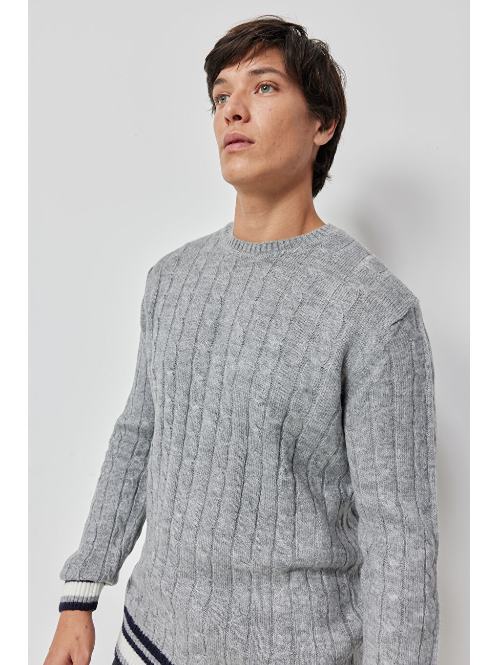 Erkek Gri Slim Fit  Normal Kesim Bisiklet Yaka Triko-5