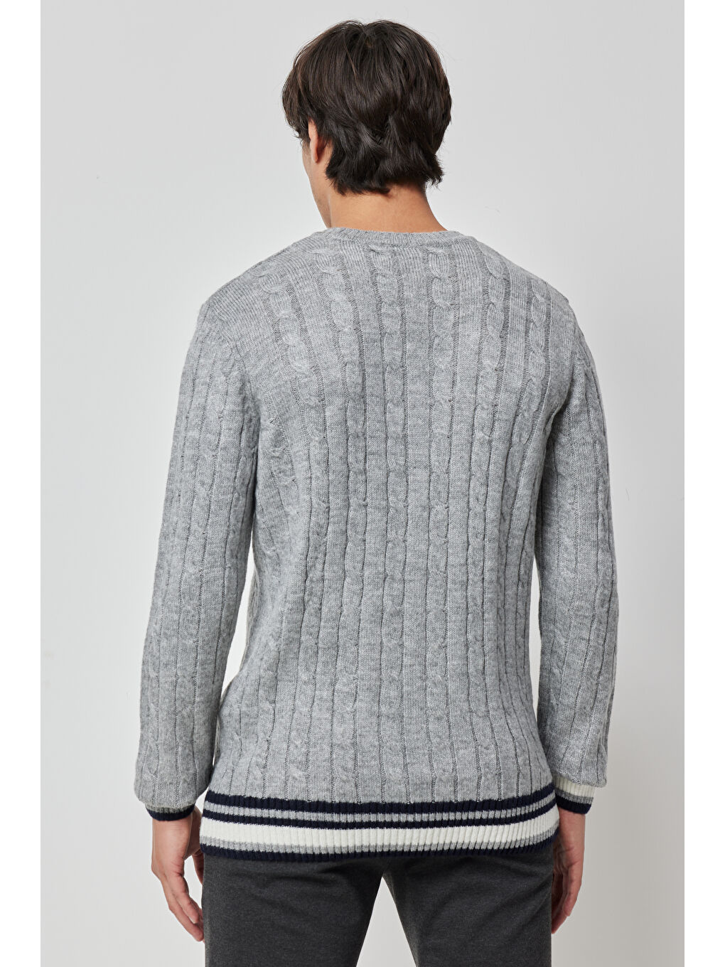 Erkek Gri Slim Fit  Normal Kesim Bisiklet Yaka Triko-6