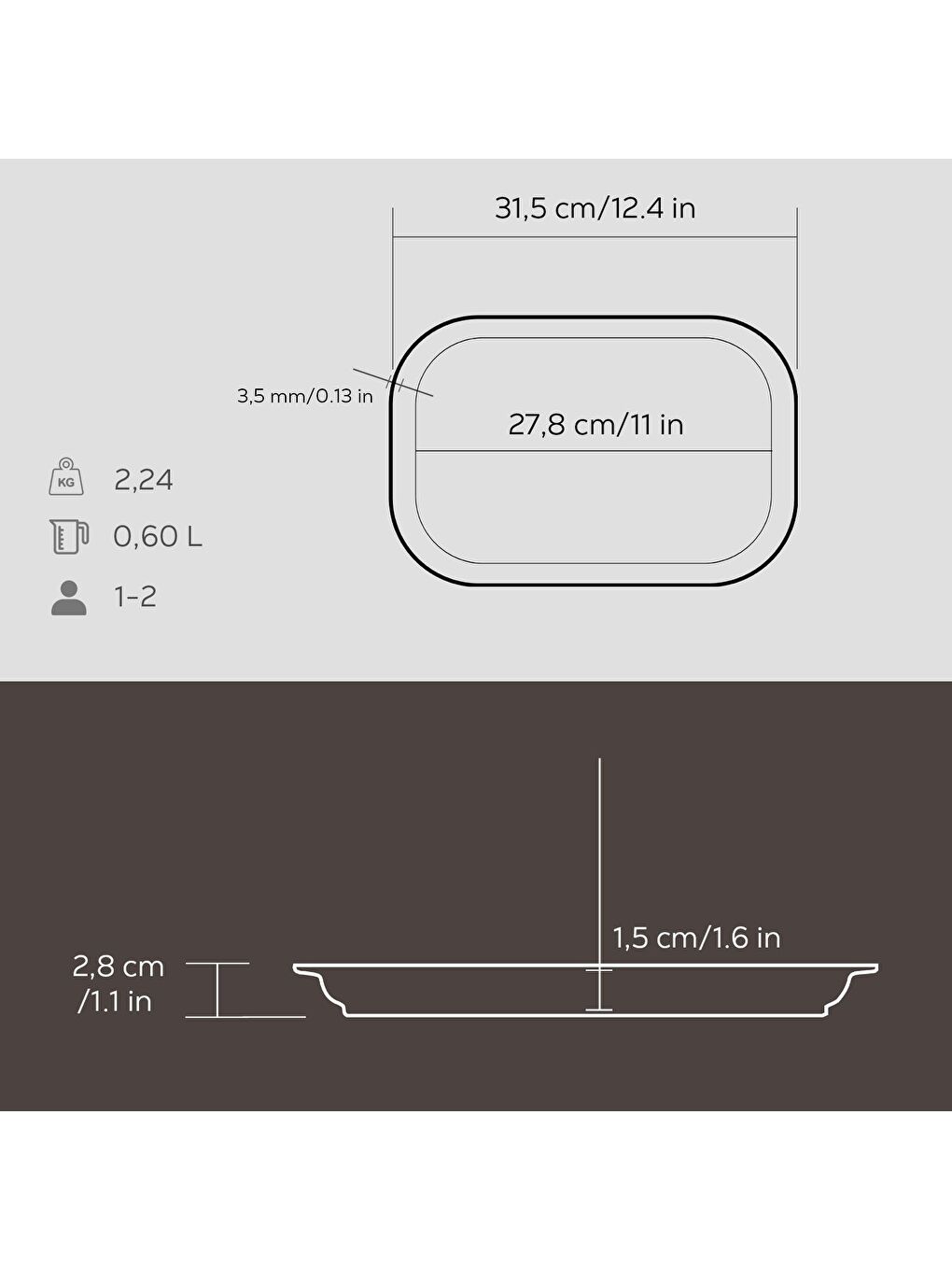 LAVA Siyah Dikdörtgen Servis Tabağı Ölçü 32x20cm. - 2