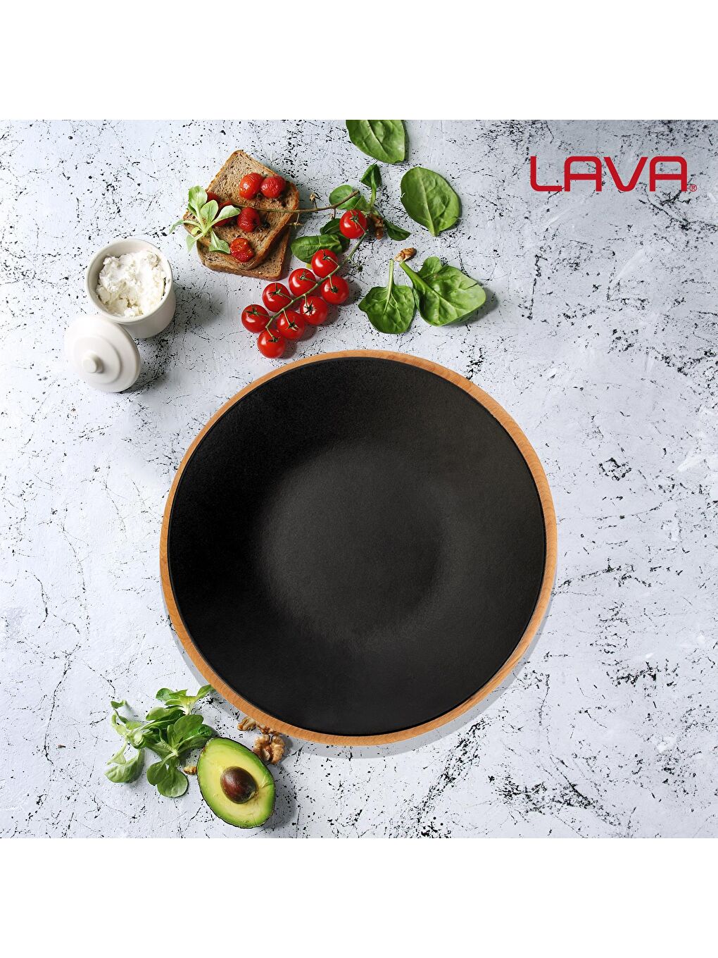 LAVA Siyah Yuvarlak Servis Tabağı ve Kayın Servis Ahşabı. Çap(Ø)25cm. - 4