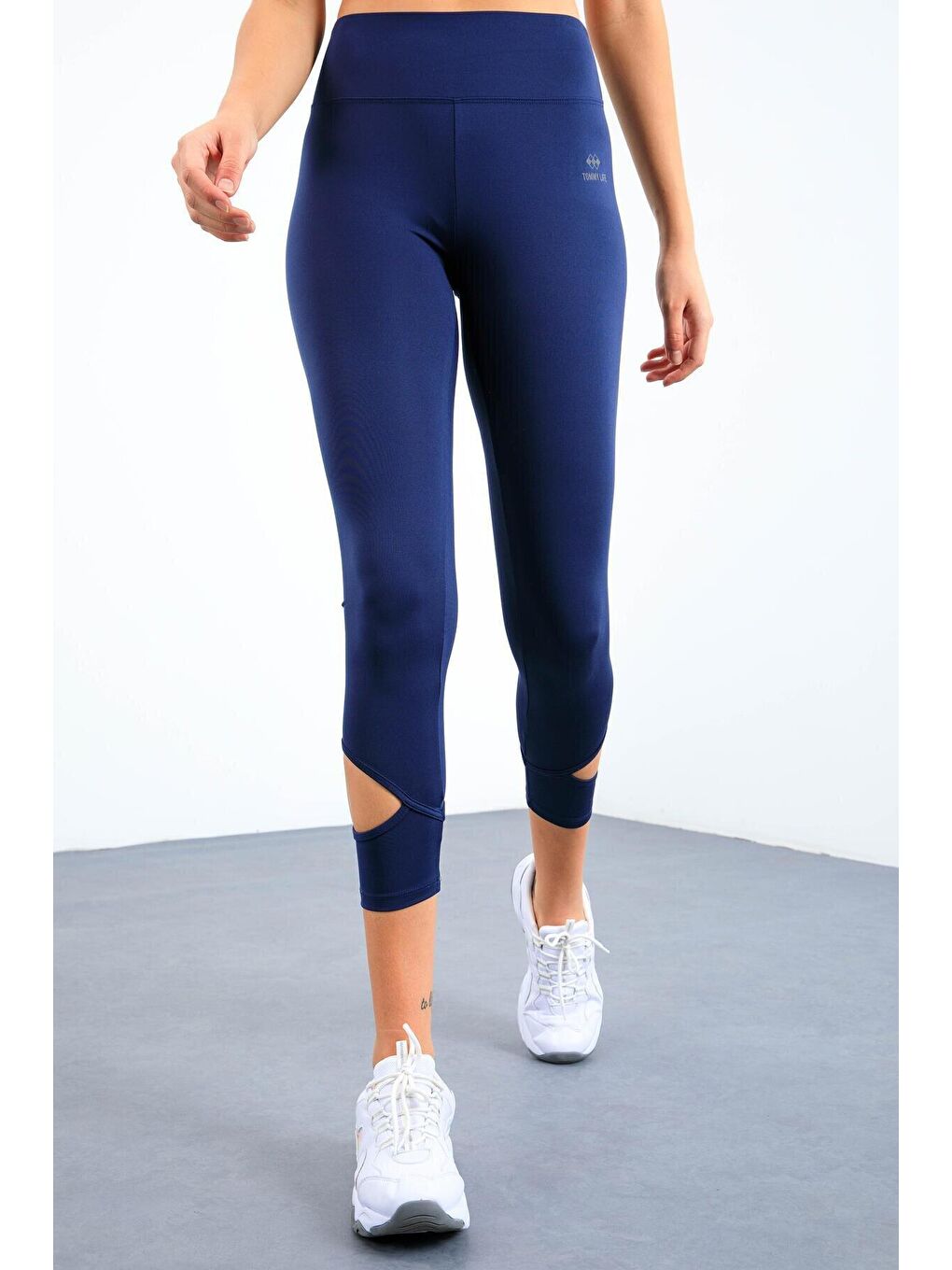 İndigo Bilekleri Pencereli Yüksel Bel Slim Fit Dar Paça Kadın Tayt - 94610-1