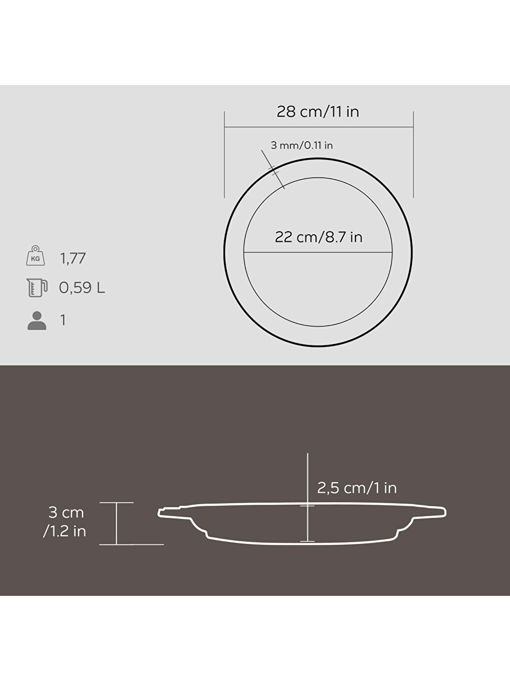 LAVA Siyah Oval Döner Kebap Tabağı. Çap(Ø)28cm. - 2