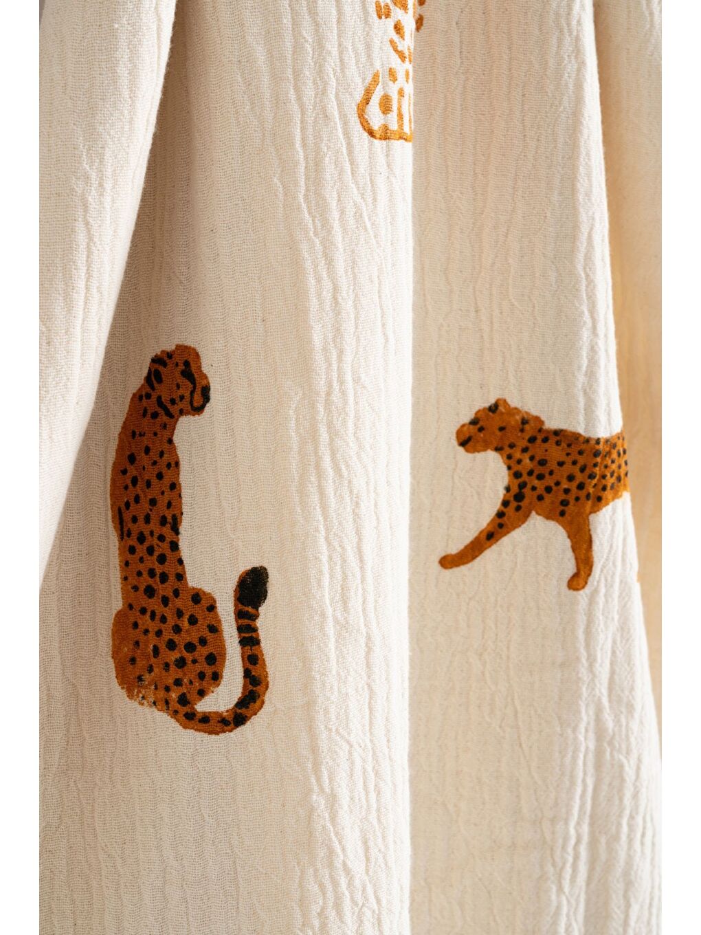 Ekru Organik %100 Pamuk Kimono Yaka Sabalık Bornoz Plaj Elbisesi - Leopar-3