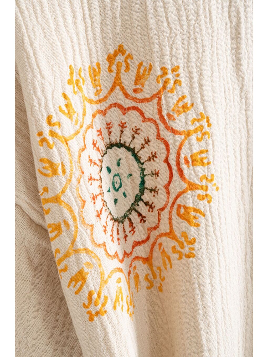 Ekru Organik %100 Pamuk Kimono Yaka Sabalık Bornoz Plaj Elbisesi - Lemura-2