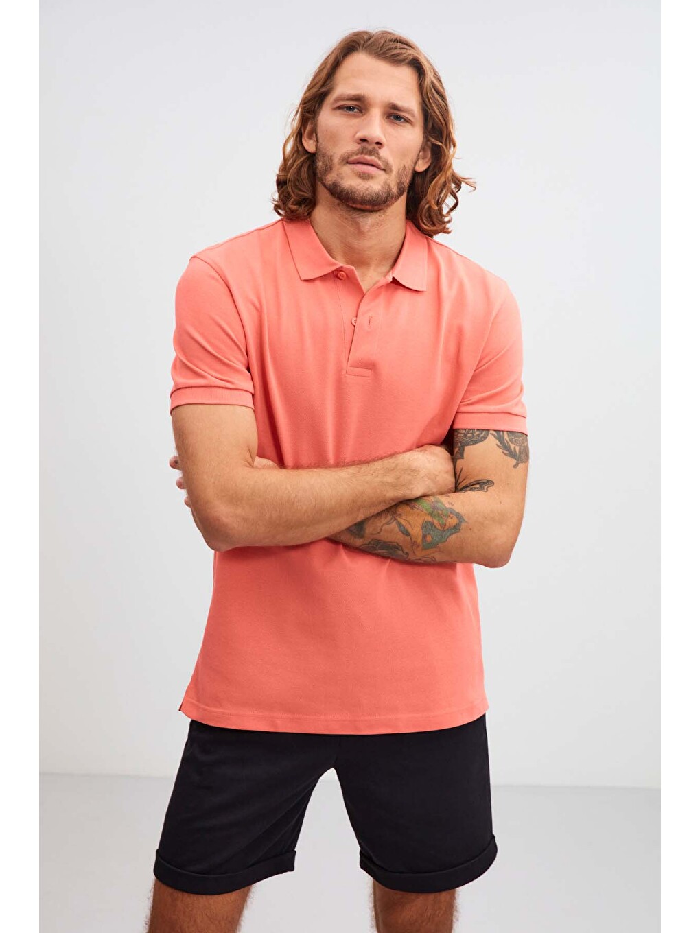 Morgan Erkek Regular Kalıp %100 Pamuk Pembe Polo Yaka T-shirt-1