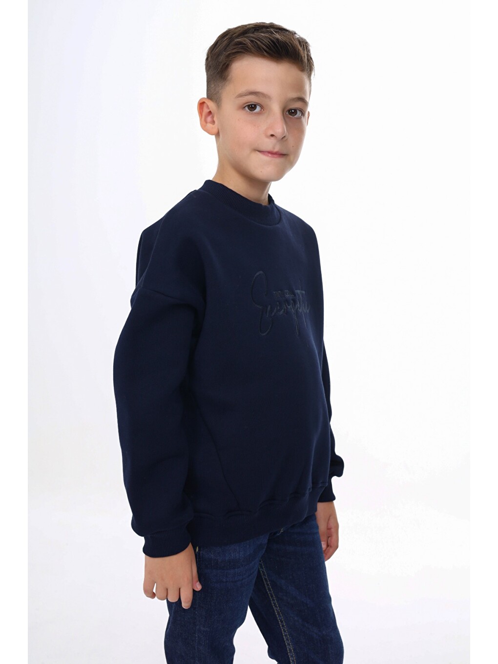 Lacivert Erkek Çocuk Nakışlı Sweatshirt-1