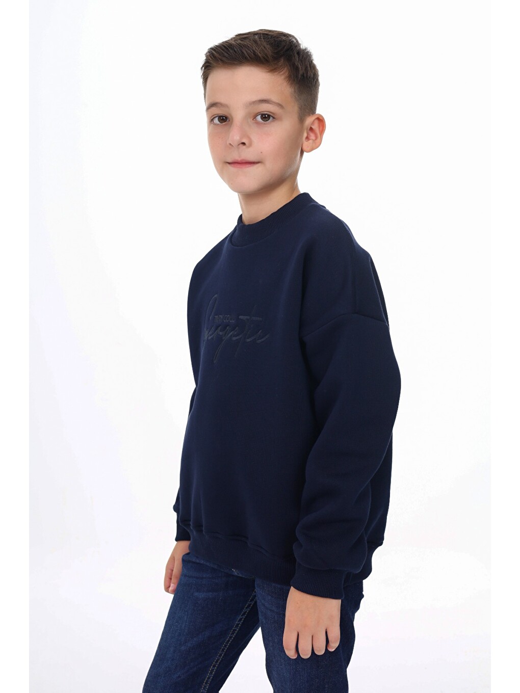 Lacivert Erkek Çocuk Nakışlı Sweatshirt-3