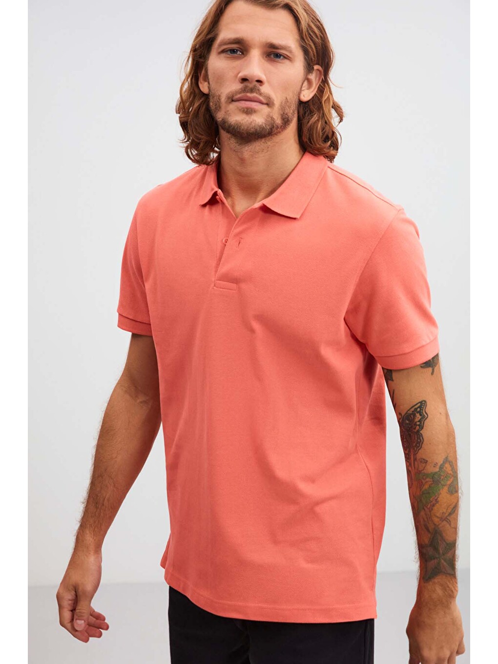 Morgan Erkek Regular Kalıp %100 Pamuk Pembe Polo Yaka T-shirt-2