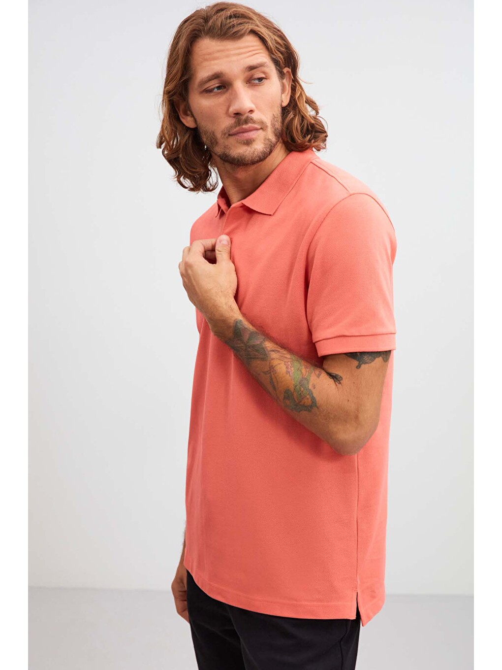 Morgan Erkek Regular Kalıp %100 Pamuk Pembe Polo Yaka T-shirt-3