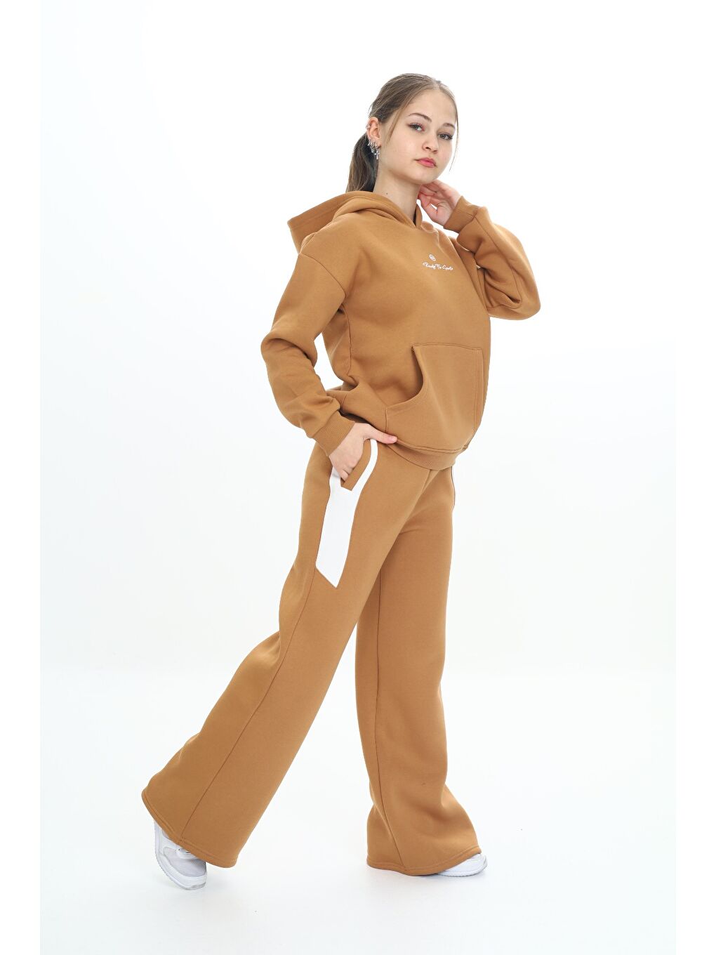 Kahverengi Kız Çocuk Kapüşonlu Eşofman Takım-4