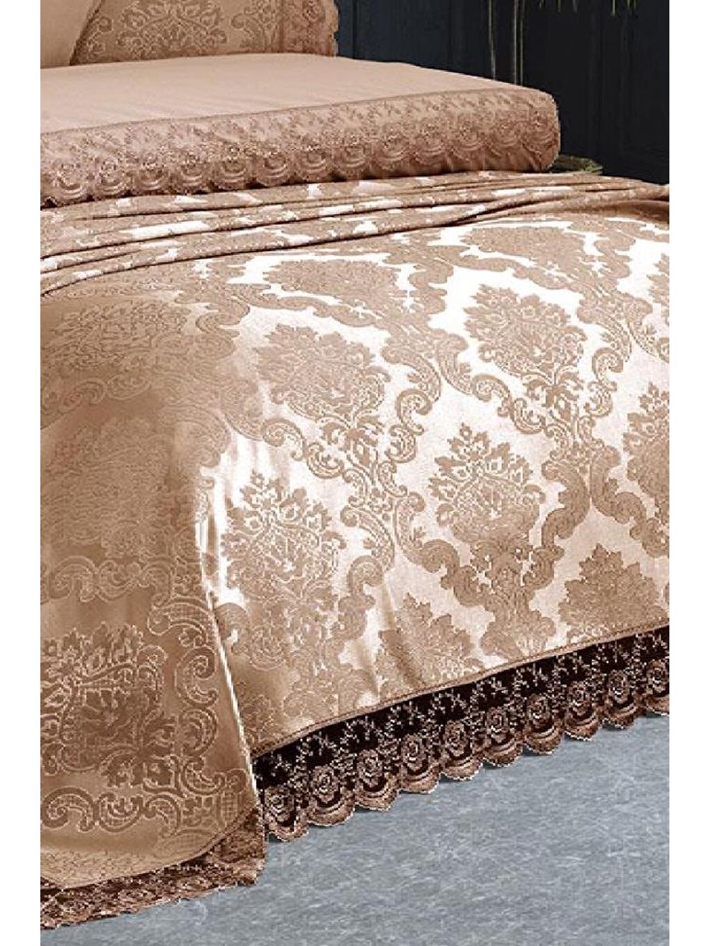 Kahverengi Fransız Dantelli Kure Gelin Seti 7 Parça Cappucino-1