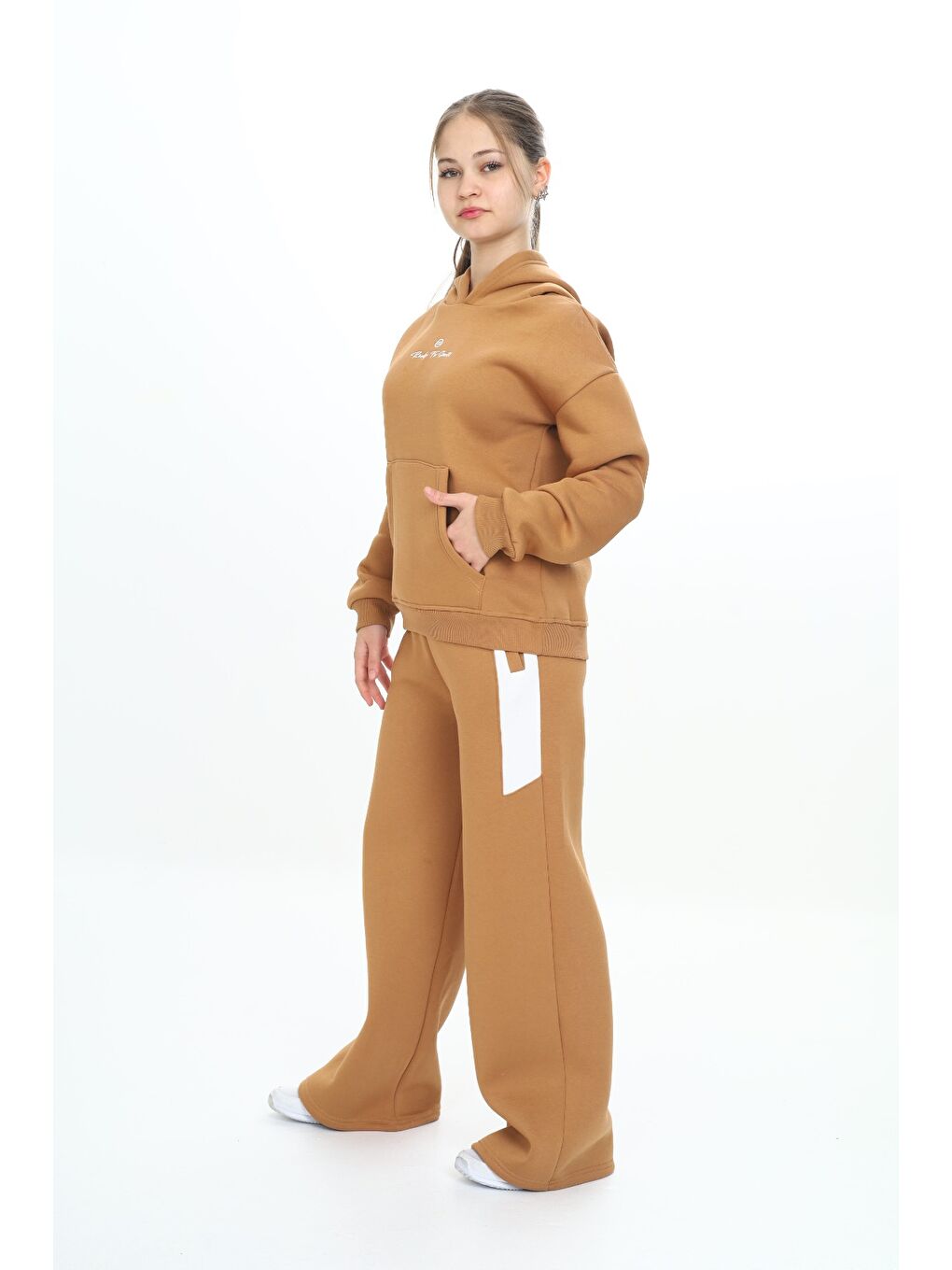 Kahverengi Kız Çocuk Kapüşonlu Eşofman Takım-5