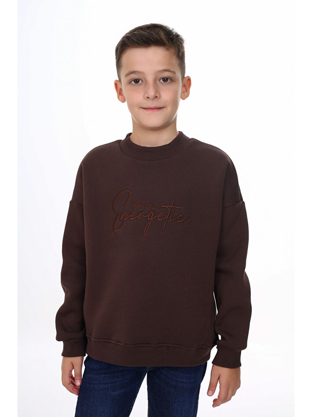 Kahverengi Erkek Çocuk Nakışlı Sweatshirt-1