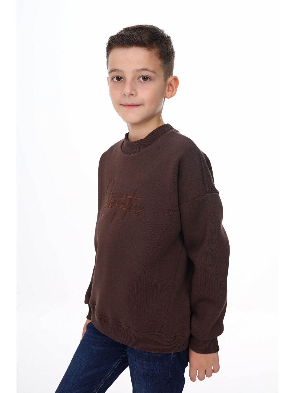 Kahverengi Erkek Çocuk Nakışlı Sweatshirt-3