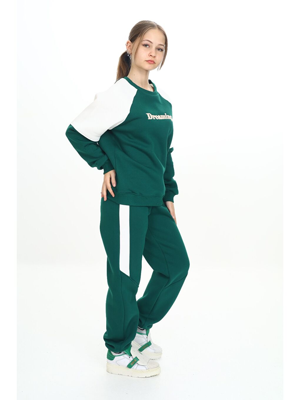 Yeşil Kız Çocuk Nakışlı Eşofman Takım-3