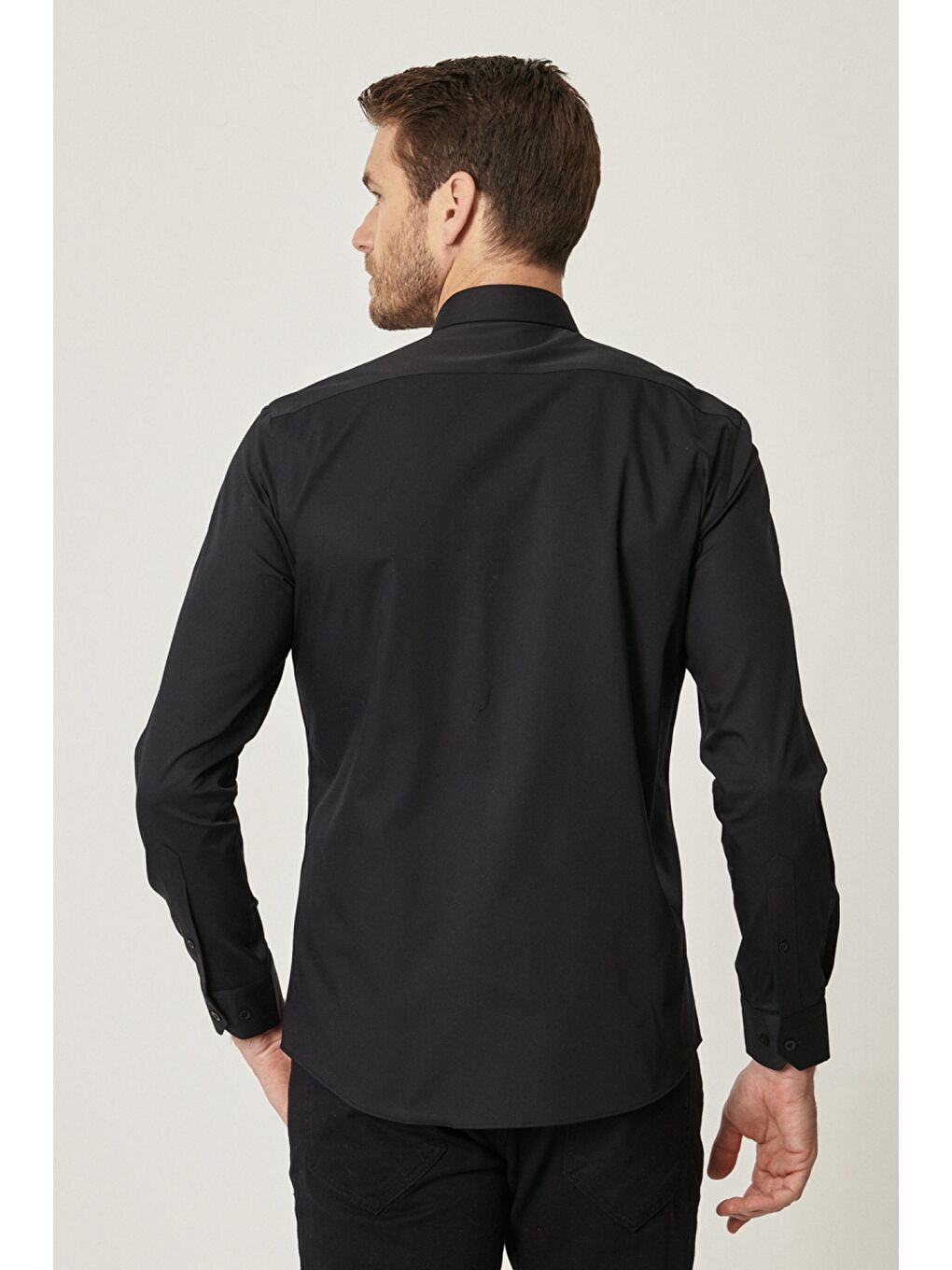 Erkek Siyah Ütü Gerektirmeyen Non-Iron Taılored Slim Fit Dar Kesim %100 Pamuk Gömlek-3