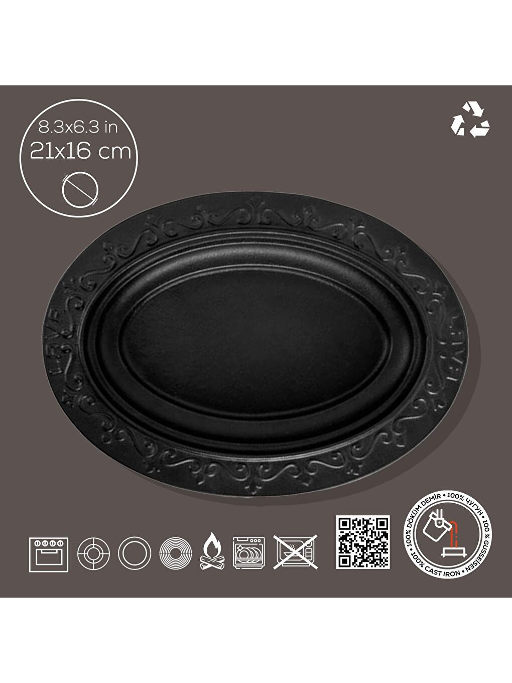 Siyah Oval Döner, Kebap Tabağı. Ölçü 21x16cm.-3