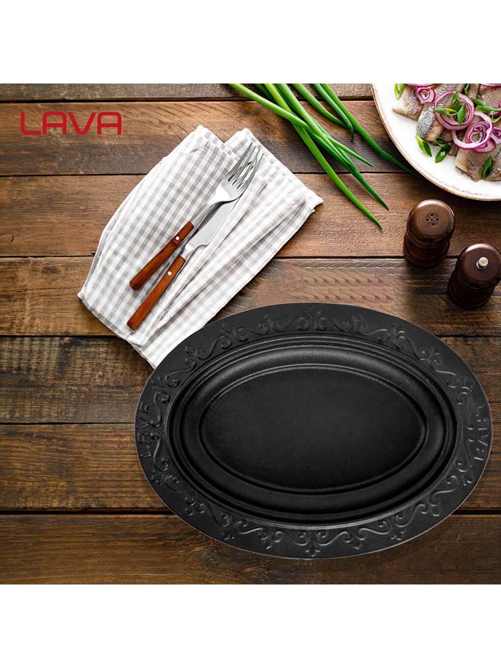 Siyah Oval Döner, Kebap Tabağı. Ölçü 21x16cm.-5