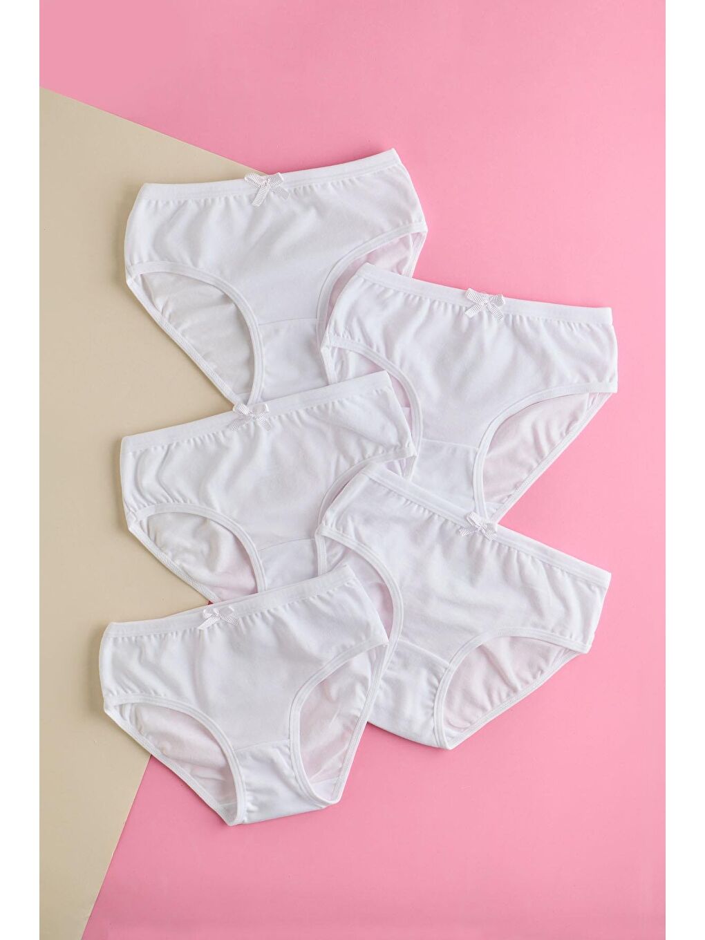 Kız Çocuk Fiyonklu 5 Li Paket Slip Külot Beyaz
