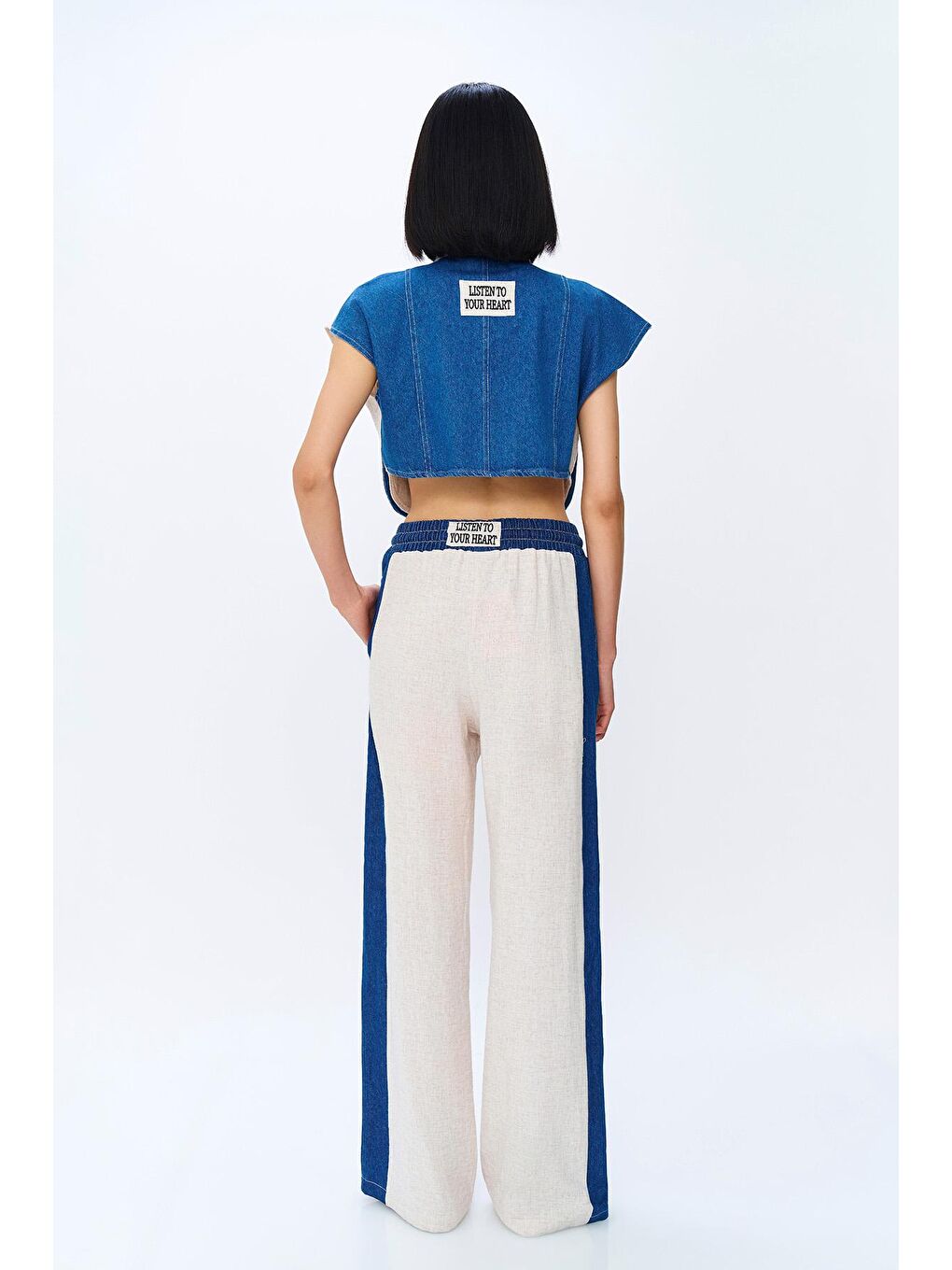 Bej Match Detaylı Beli Lastikli Keten Pantolon Naturel-4