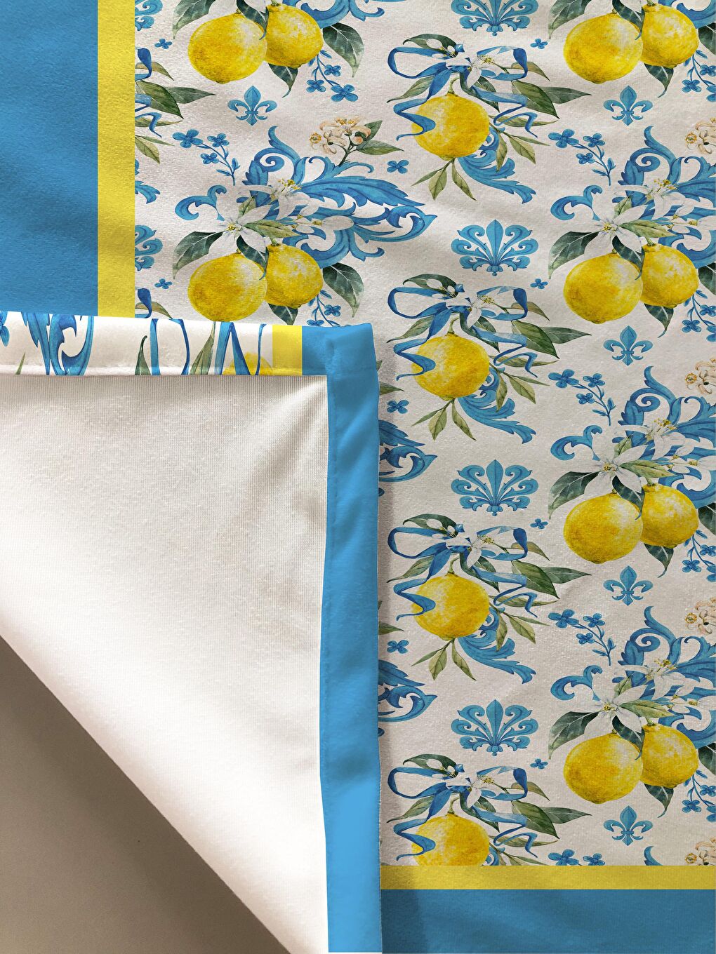 Karışık Limon Desenli Masa Örtüsü Mavi-1