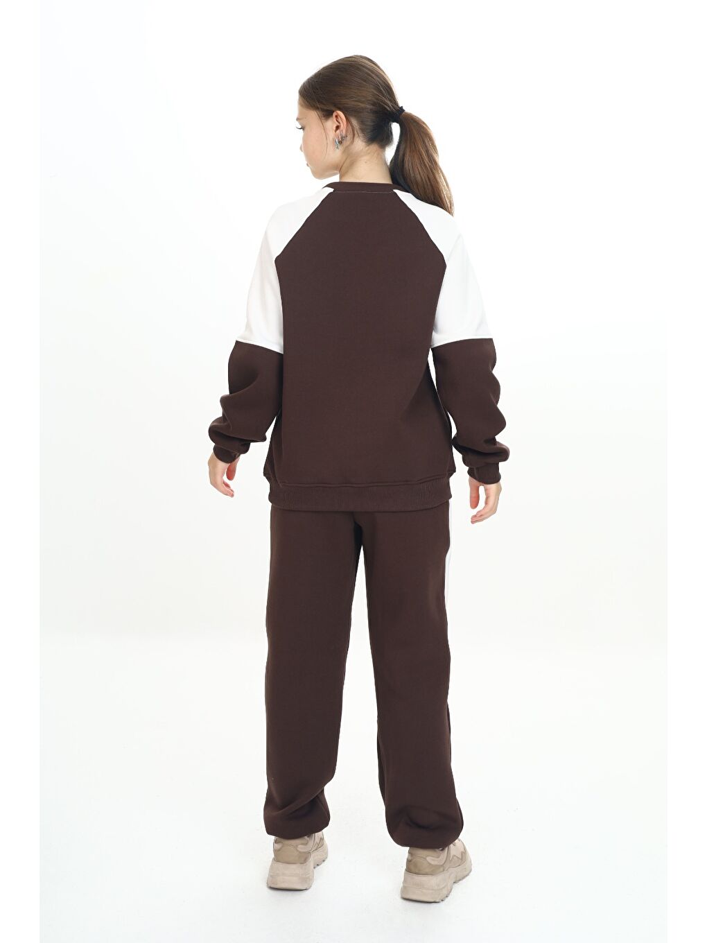 Kahverengi Kız Çocuk Nakışlı Eşofman Takım-3