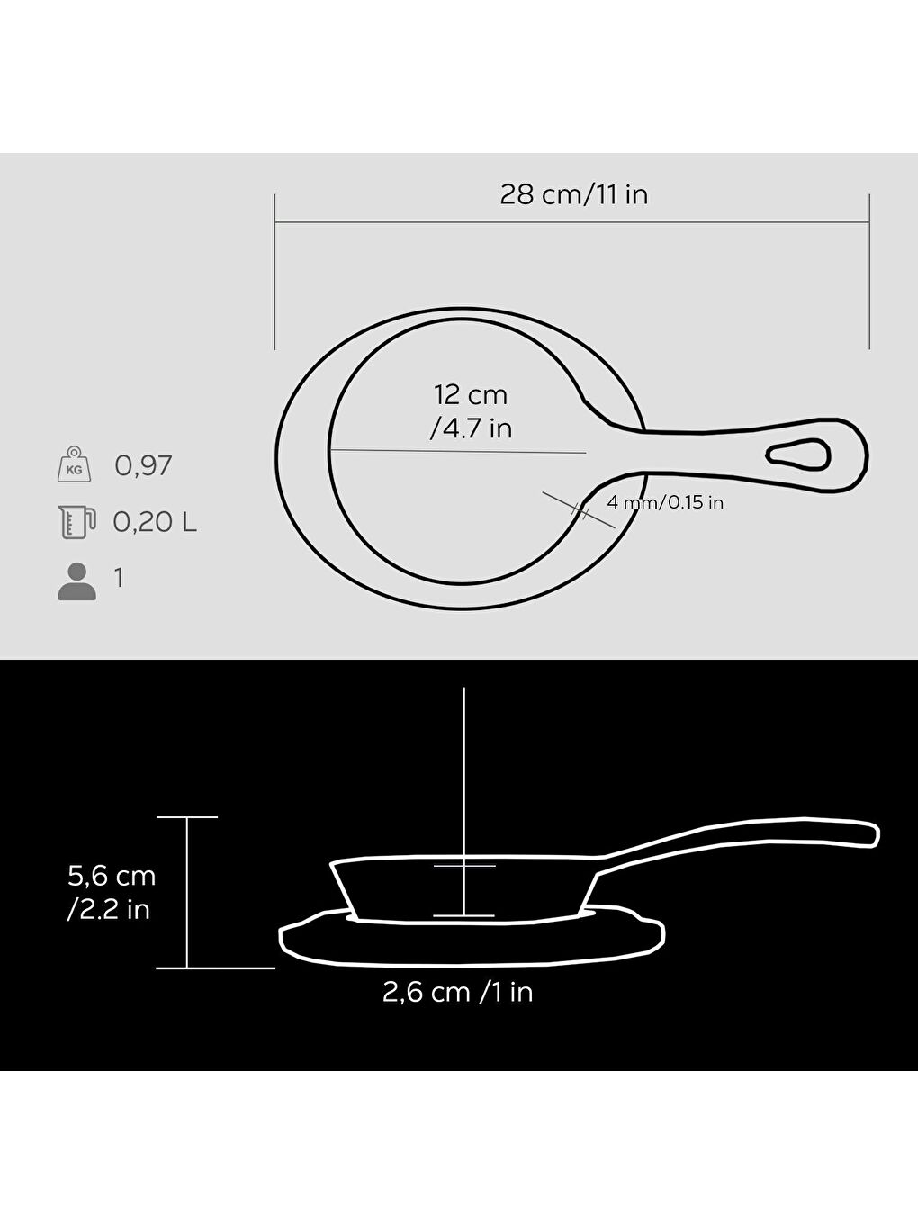 Siyah Yuvarlak Kızartma Tavası Yekpare Saplı Kayın Servis Ahşabı. Çap(Ø)12cm.-4