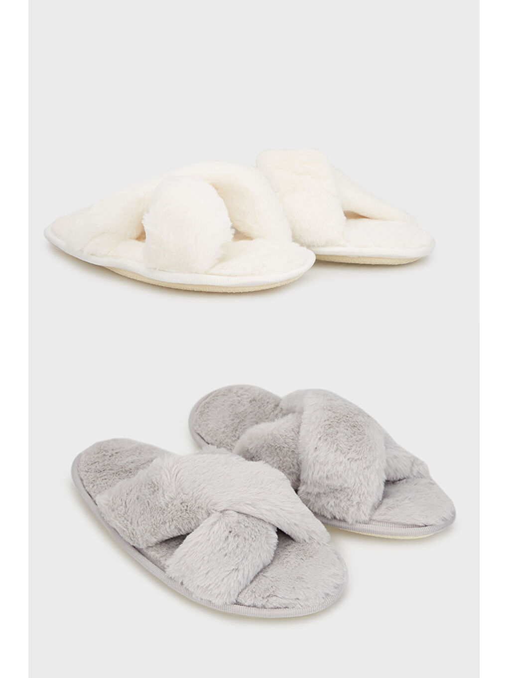 Ekru Yumuşak Dokulu Çapraz Pelüş 2' li Paket Terlik 6722001S2