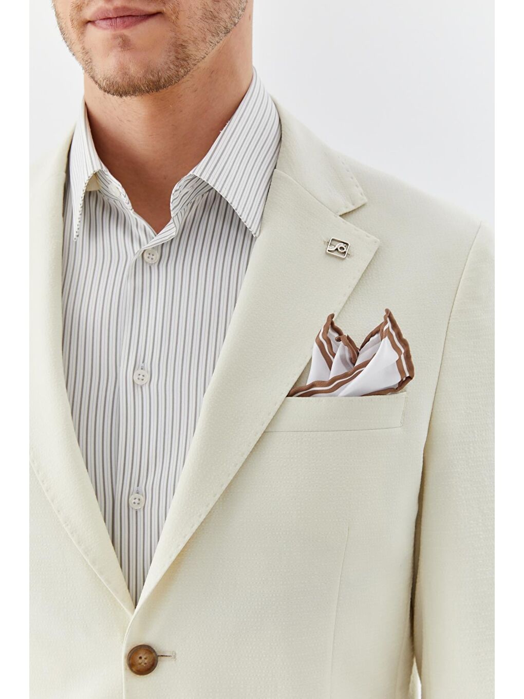 Ekru Mono Yaka Blazer Erkek Ceket-2