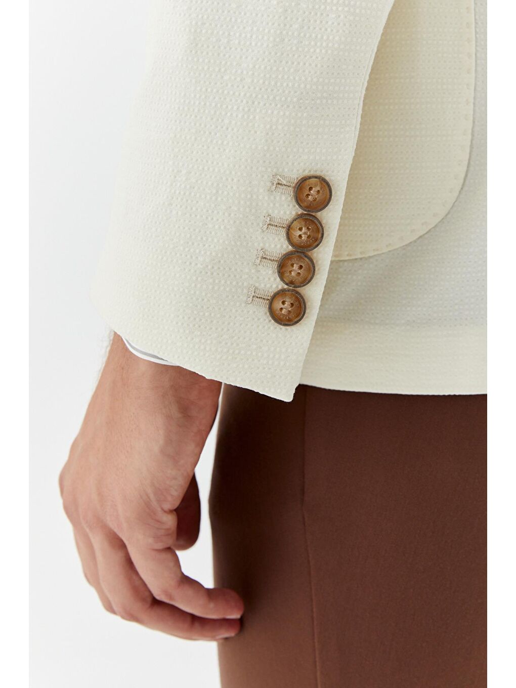Ekru Mono Yaka Blazer Erkek Ceket-3