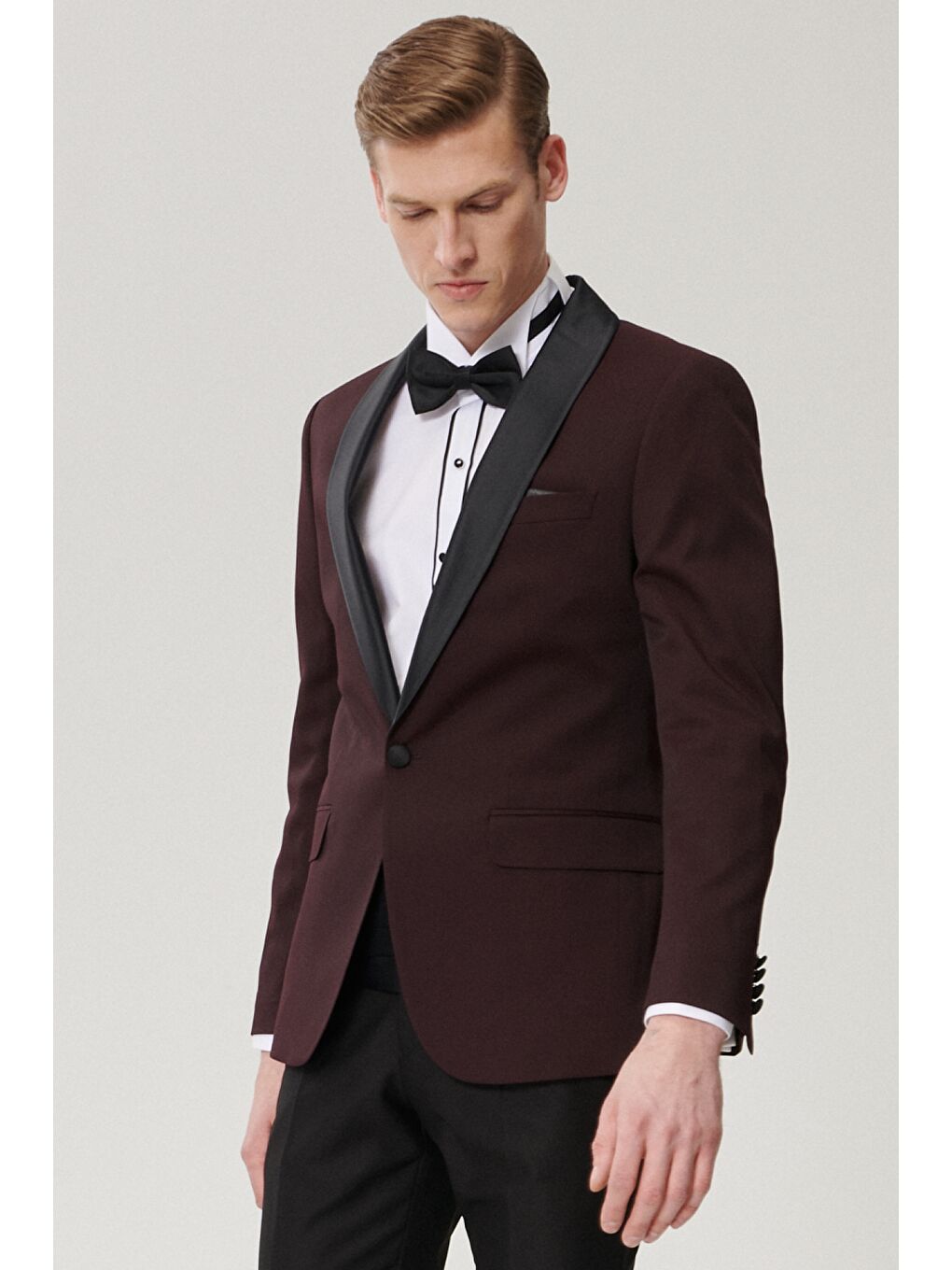 Erkek Bordo-Siyah Ekstra Slim Fit Desenli Smokin Damatlık