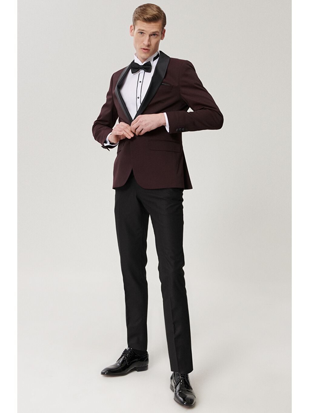 Erkek Bordo-Siyah Ekstra Slim Fit Desenli Smokin Damatlık-1