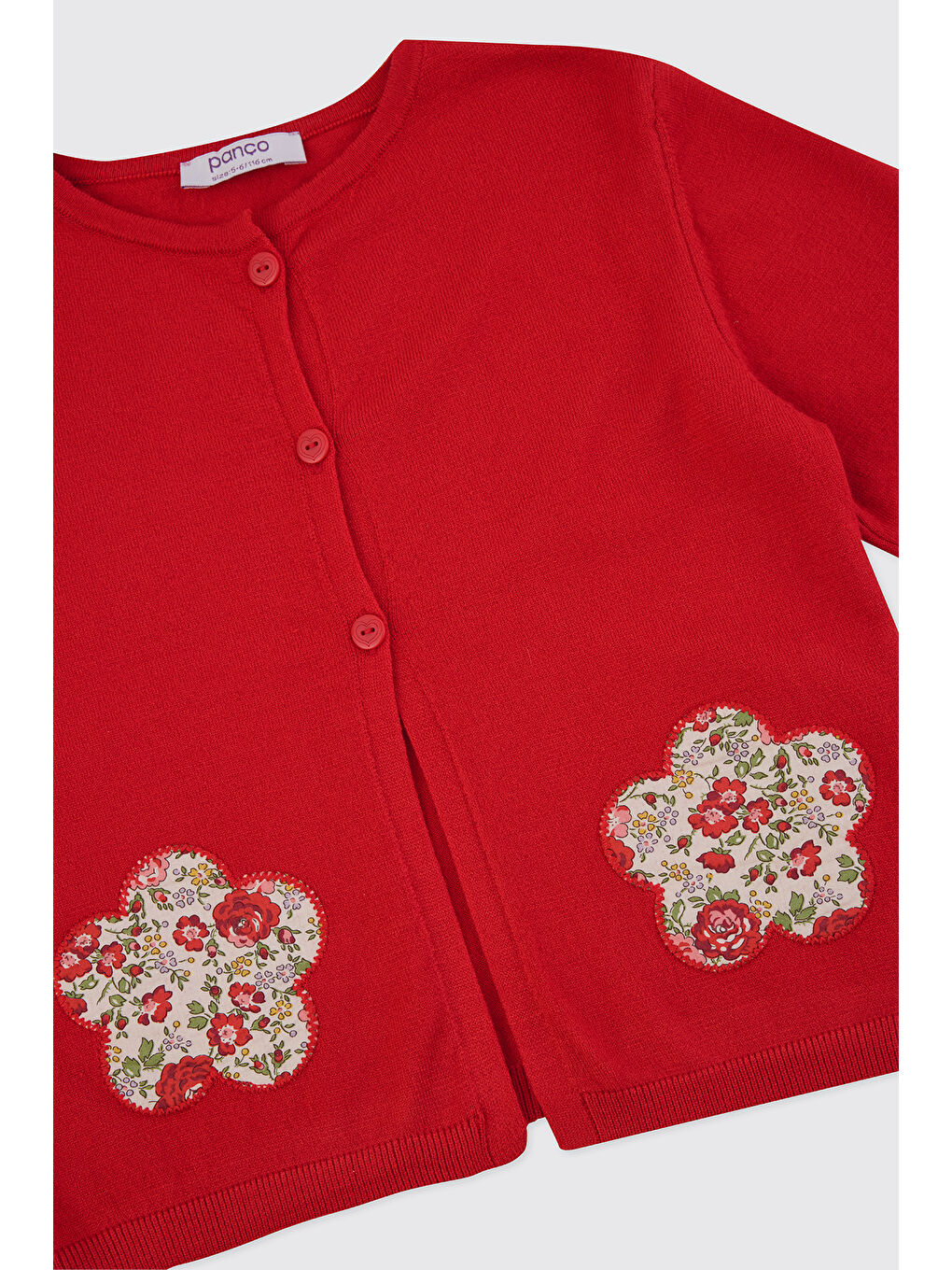 Kırmızı Liberty Kumaş Kız Çocuk Triko Hırka-2