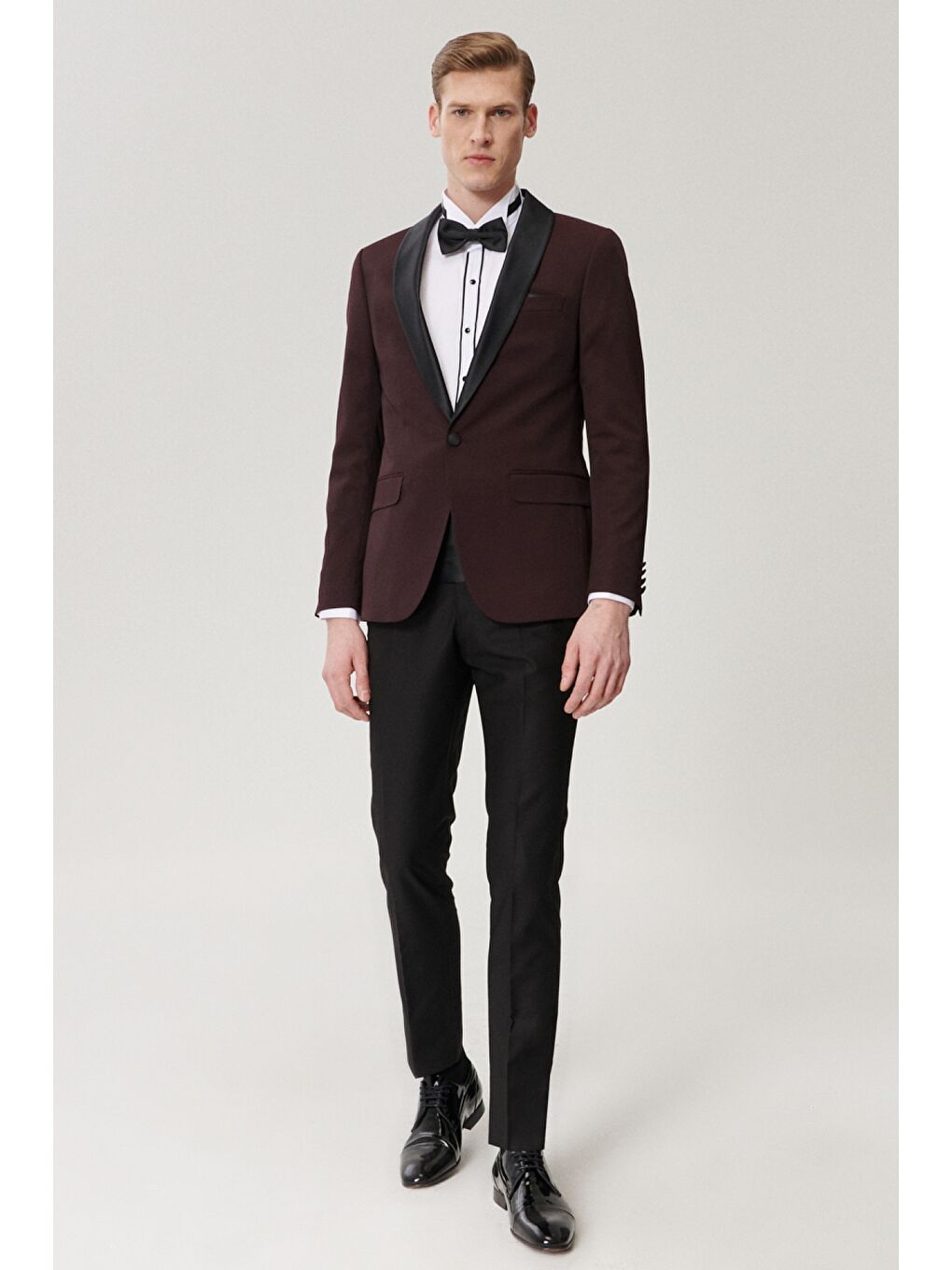 Erkek Bordo-Siyah Ekstra Slim Fit Desenli Smokin Damatlık-2