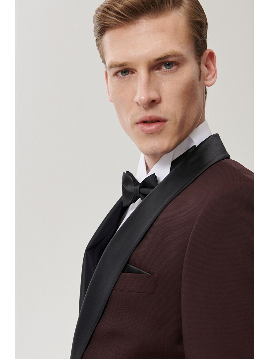 Erkek Bordo-Siyah Ekstra Slim Fit Desenli Smokin Damatlık-4