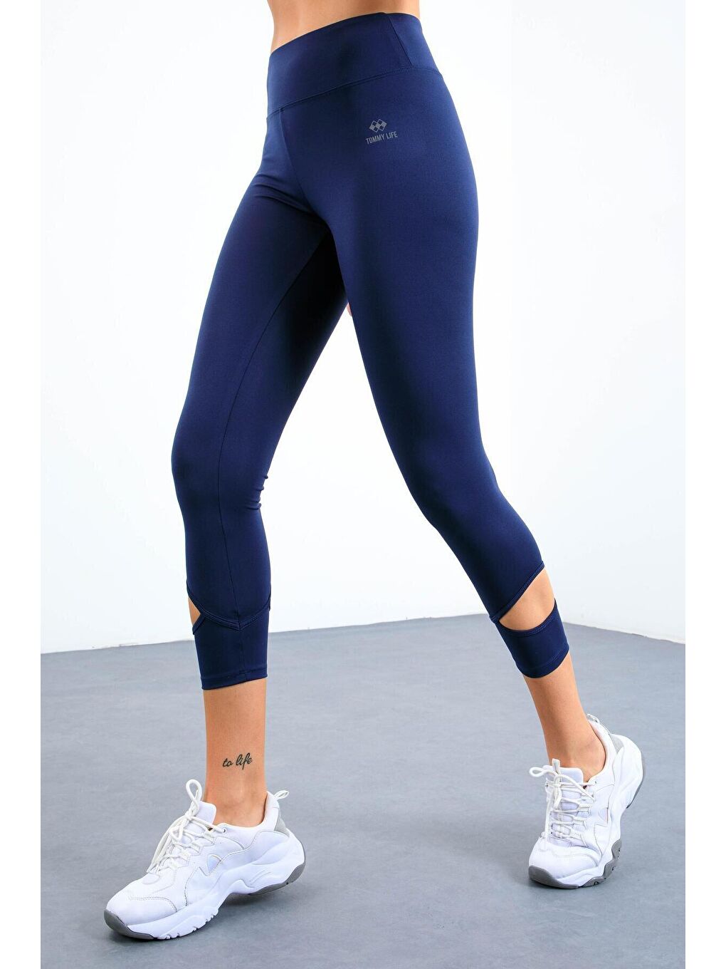 İndigo Bilekleri Pencereli Yüksel Bel Slim Fit Dar Paça Kadın Tayt - 94610-3